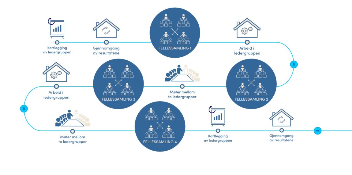 Illustrasjon av gangen i Program for toppledergrupper fra start til resultat.
